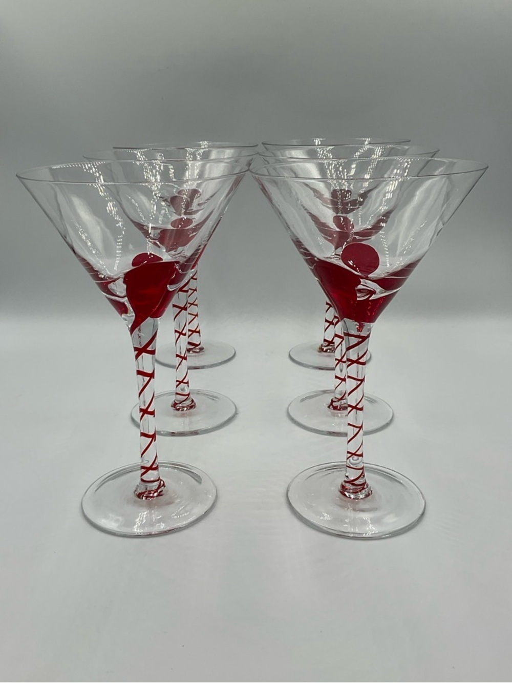 PIER 1 Red Drip Drop Swirl Stem Martini Glasses Set of 6